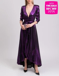 RRP €880 RETROFETE Long Wrap Dress Size XS Purple Ruffled Gathered Asymmetric - Picture 1 of 7
