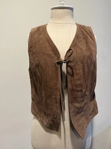 Gap Vintage Genuine Suede Tan Brown Western Boho Cowgirl Tie Up Vest Sz S - Picture 1 of 6