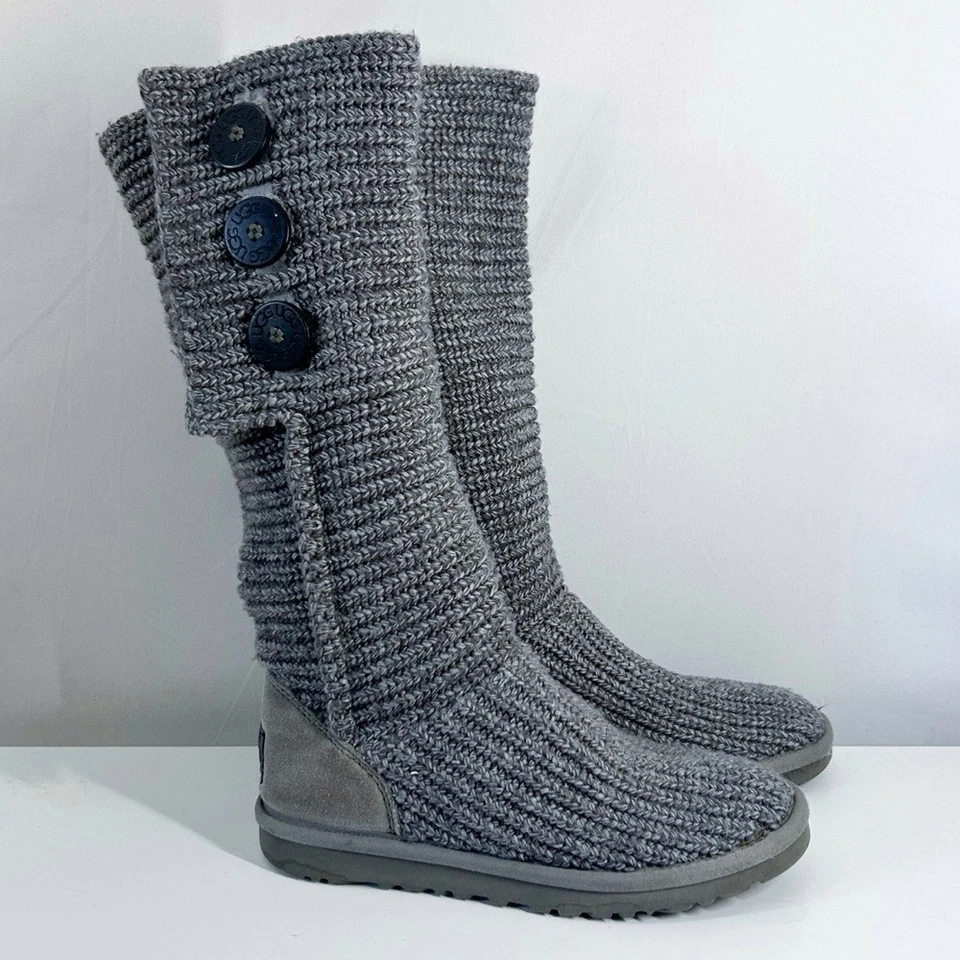 UGG Grey Slouchy Knit Classic Cardy Boots Plush Wool Lined Size 6 - Image 1 of 4