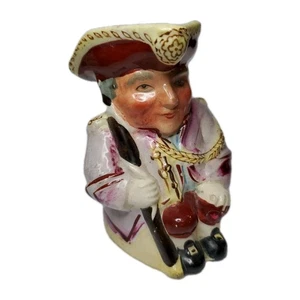 Antique Vntg Toby Cream Pitcher Jug Colonial Man Hat Pink & Wine Glazed 3" Tall - Picture 1 of 8