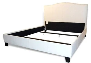 King Size White Genuine Leather Bed with Individual Nail Heads - Picture 1 of 3