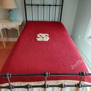 1948 Vintage University School Wool Stadium Blanket SJ Letterman Red 76x57" - Picture 1 of 6