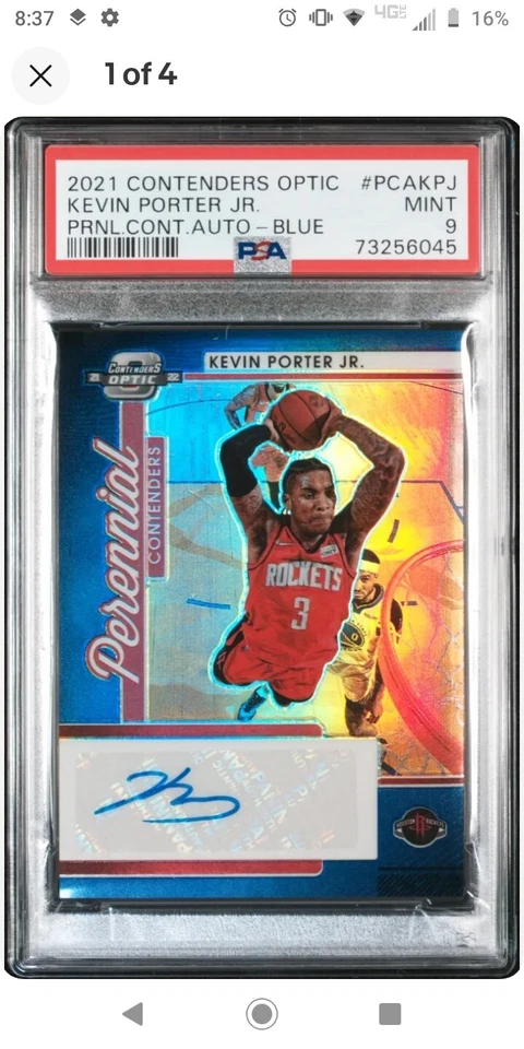 NBA '21 Contenders Optic Kevin Porter Jr Perennial Auto Blue Prizm /49 PSA9 Mint - Image 1 of 2