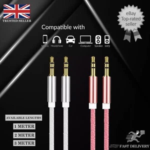 New 3.5mm Headphone AUX Cable – Male to Male Stereo Audio Lead - Picture 1 of 11