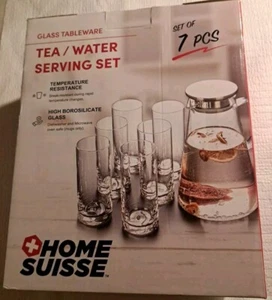 7-Pcs Glass Pitcher Tableware Set Jug with 6 Tumbler Water/Tea Glasses New - Picture 1 of 5