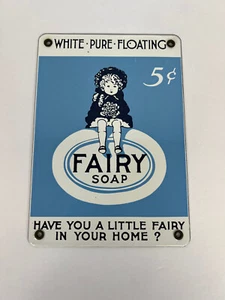 WHITE PURE FLOATING 5¢ FAIRY SOAP HEAVY DUTY USA MADE METAL ADVERTISING SIGN - Picture 1 of 7