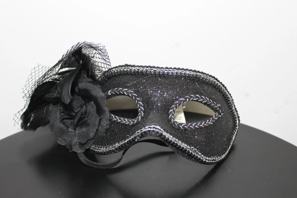 DAY OF THE DEAD BLACK GLITTER EYE MASK Masquerade Adult Ladies Dia Muertos - Image 1 of 2