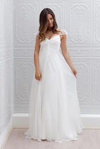 Cap Sleeve Lace Chiffon Bohemian Beach Maternity Wedding Dress Boho Bridal Gowns - Picture 1 of 4