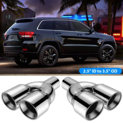 For Jeep Grand Cherokee Hemi Dual 2.5" Inlet 3.5" Outlet Quad Exhaust Tips Steel - Image 1 of 4
