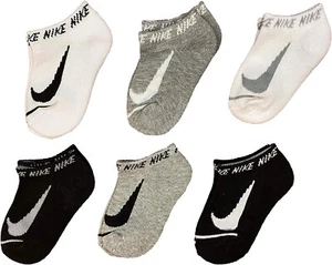 BRAND NEW 6- PACK NIKE KIDS SOCKS ANKLE /NO SHOW White/Black/Grey XXS 4-5 - Picture 1 of 1