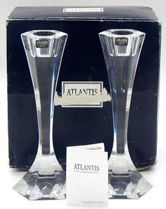 Portacandele conico 8" vetro trasparente Atlantis Crystal Portugal vintage (2) con scatola - Foto 1 di 7