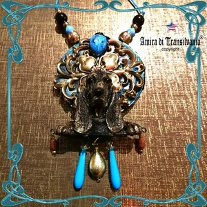 luxury jewelry necklace art deco nouveau baroque pendant jewellery dog stone bib - Picture 1 of 24