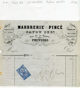 Dépt 86 - Poitiers Rue de La Baume - Petite Entête d'une Marbrerie du 05/06/1876 - Picture 1 of 1