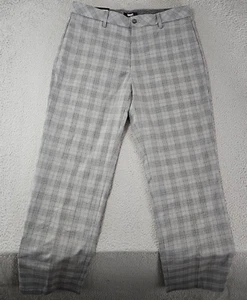 DKNY Dress Pants Mens 32x30 Grey Check Slim Fit Stretch Flat Front Travel Slacks - Picture 1 of 13