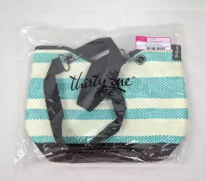 Borsa Thirty One Canvas Crew Mini Tote Borsetta Turchese Striscia Paglia 135A Nuova In Borsa - Foto 1 di 13