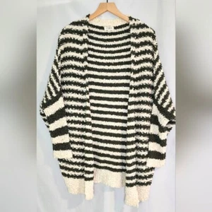 Cárdigan grueso tejido a rayas oliva para mujer talla S de gran tamaño Indie Forest Boho - Imagen 1 de 6