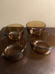 ANCHOR HOCKING BROWN GLASS CUSTARD DISHES SET OF FOUR - Picture 1 of 4