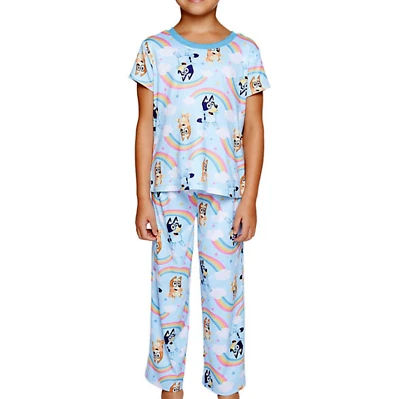 Conjunto de Pijama Azul Niña Camisa Pantalones Cortos 2T Niño Pequeño Arco Iris Disney Bingo Perro Foto 1 de 4