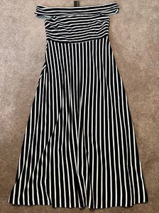 NWT Banana Republic Navy Blue Striped Midi Off The Shoulder Dress Size 6 - Picture 1 of 7