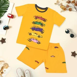 Kids Unisex Girls Boys Cars Print Pyjamas PJs 2 Piece Sleepwear Shorts Set 5-13 - Picture 1 of 10