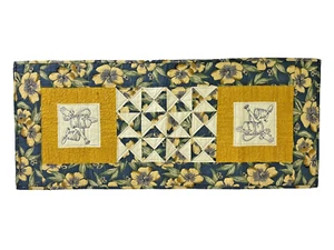 Pieced Embroidered Quilted Table Runner 16"x37" Gardening Theme Wall Hanging - Picture 1 of 7