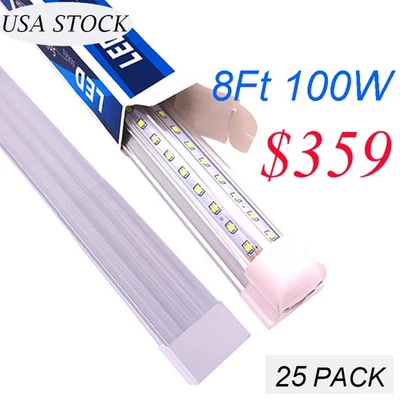 25 Pack 8' Led Shop Light Fixture 100W 8FT Integrated Led Tube Light Bulbs 6500K - Image 1 of 4