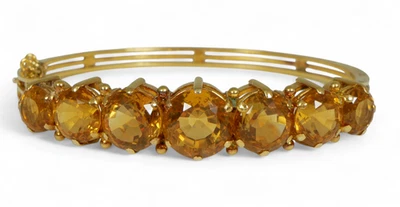 Antique Vintage Heavy Solid 18ct Yellow Gold & Natural Citrine Hinged Bangle 750 - Image 1 of 4