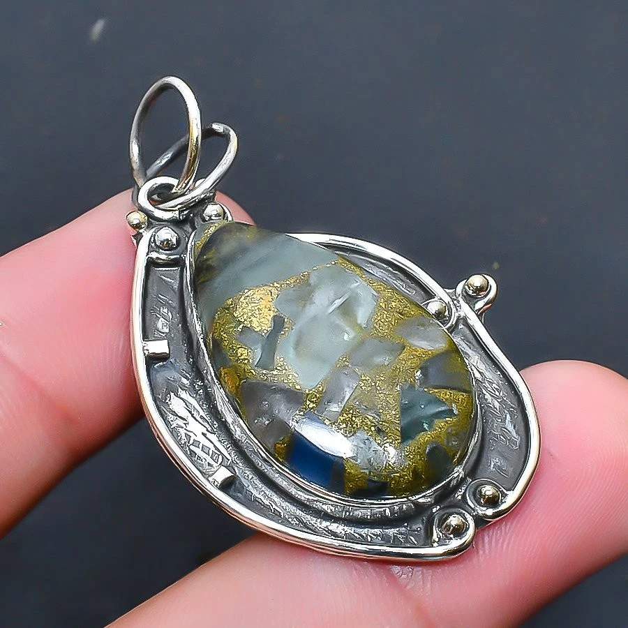 Colgante de joyería de piedras preciosas hechas a mano de fluorita de cobre 2,46" Foto 1 de 1