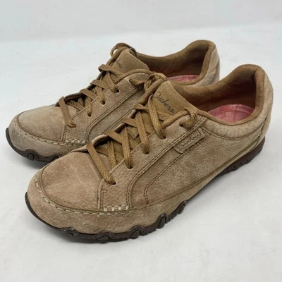 Skechers Bikers Tan Suede Comfort Walking Trail Shoes Womens Size 7.5 - Image 1 of 4
