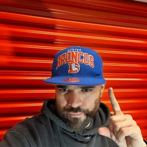 Mitchell & Ness Denver Broncos Fitted Hat 7 5/8 Royal Blue Retro Logo - Picture 1 of 7