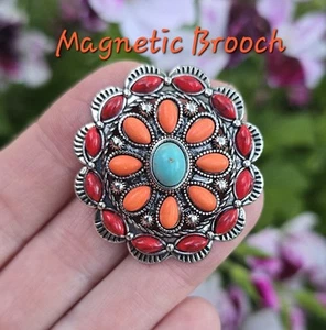 Magnetic Brooch, Faux Turquoise stone. Western Jewelry, Scarf, Hat Magnetic Pin - Picture 1 of 8