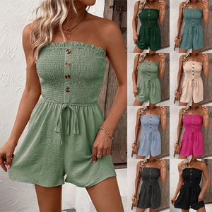Sexy Summer Womens Boob Tube Stretchy Playsuits Jumpsuit Beach Shorts Mini Dress - Picture 1 of 29