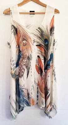 Jostar Tunic Tank Top Womens Size M (8-10) Ivory Peacock Feathers Embellished - Image 1 of 4