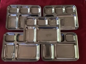 LOT OF 5 FOOD TRAYS Vintage Metal Military Cafeteria Mess Hall Divided Prison - Picture 1 of 10