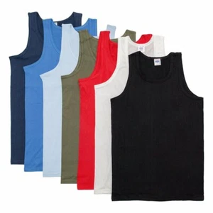 Mens Vest Tops 100% Cotton Plain Classic Vests Summer Training Gym Tank Top Pack - Picture 1 of 13