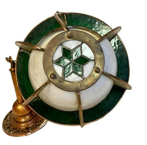 Art Deco Bronze Stained Glass Globe Hanging Light Fixture V. L. Lauritzen? Cover