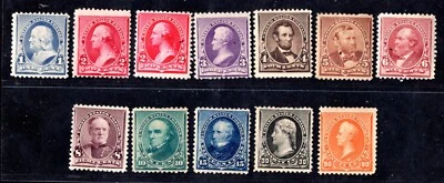 US 1890-1893 SCOTT #219-229 JUEGO COMPLETO DE 12, TODOS LOS DISEÑOS TRANSPARENTES DE PERFS Foto 1 de 2