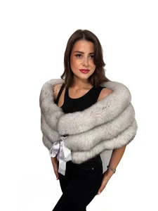 Extra Wide Fox Fur Shawl 47" (120cm) Saga Furs Stole Scarf With Leather Inserts - Picture 1 of 6