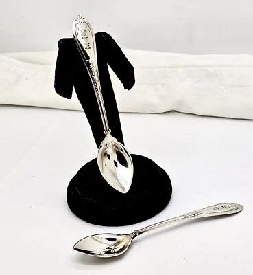 PAR DE CUCHARAS ANTIGUAS DE SAL/CONDIMENTOS MAESTROS DE PLATA ESTERLINA GORHAM PALM, 3,75" Foto 1 de 4