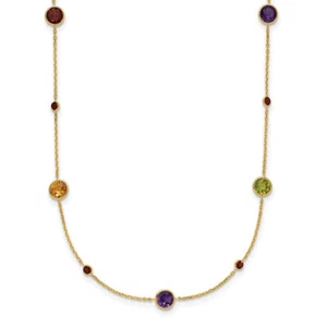 14K Solid Yellow Gold Multi-color Rainbow Chain Necklace - Picture 1 of 56