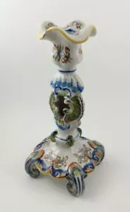 1880 Fourmaintraux Desvres French Hand Painted Candlestick - Picture 1 of 12