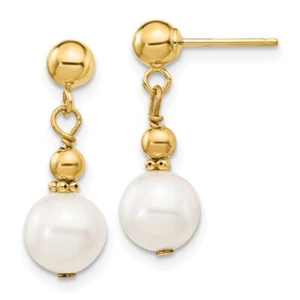Pendientes colgantes y colgantes de perlas cultivadas blancas de oro amarillo de 14k de 7-8 mm 0,21 g - Imagen 1 de 4