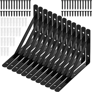 12 Pack Heavy Duty Shelf Brackets, 8 in X 5 in Wall Mount Steel L Shelf Brack... - Picture 1 of 1