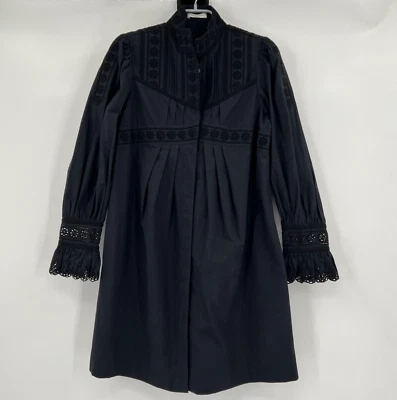 Vestido Camisa Rebecca Taylor Negro Apliques Encaje Popelina Talla 0 Nuevo Con Etiquetas Manga Larga Foto 1 de 4