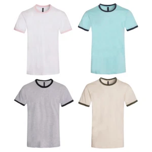 Men's Crew Neck Premium Cotton Two Tone Short Sleeves Soft Tee Basic T-shirts - Picture 1 of 5