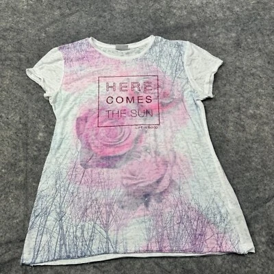 Life is Good T Shirt Womens L Pink White Here Comes the Sun Slim Fit Cotton Tee - Image 1 of 4