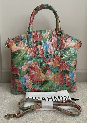 BRAHMIN Melbourne Large DUXBURY Leather Satchel Bag TAFFY Multicolor Floral NWT - Image 1 of 4