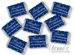40th, 50th, 60th Birthday Mini Candy Bar Wrappers-Blue and Gold Confetti- 48ct - Picture 1 of 2