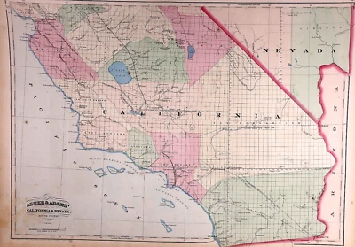 Rare 1875 Map ~ SOUTHERN CALIFORNIA by Asher & Adams ~ (17x25)-#20 - Image 1 of 2