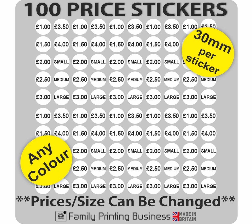 DIGITAL IMAGE LOUNGE Price Stickers - 100 Vinyl Stickers - White Self Adhesive Sticky Labels - 30mm